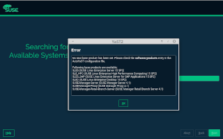 AutoYaST error for missing product