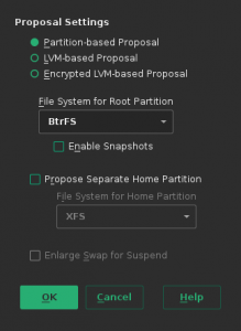 New dialog for partitioning proposal