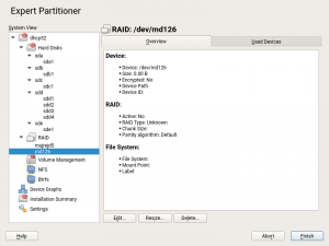 Partitioner displaying an inactive RAID array