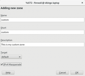 YaST2 Firewall custom zones definition dialog